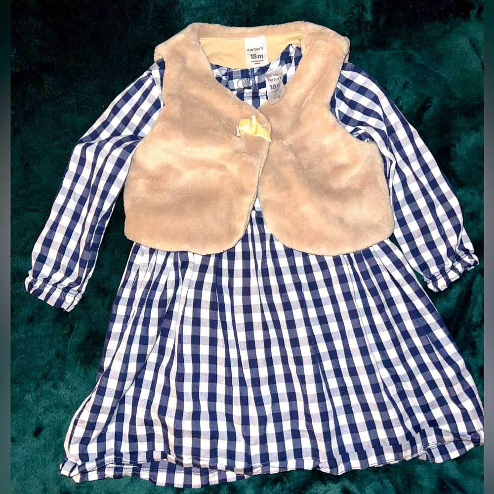 Carter's 3-Piece Fuzzy Vest, Dress & Socks Set - 18Months